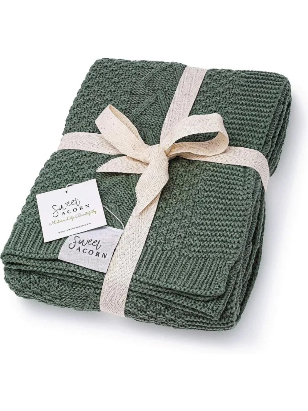 Elegant Knit Baby Blanket, Organic Cotton Crib & Stroller Blanket, Juniper Green